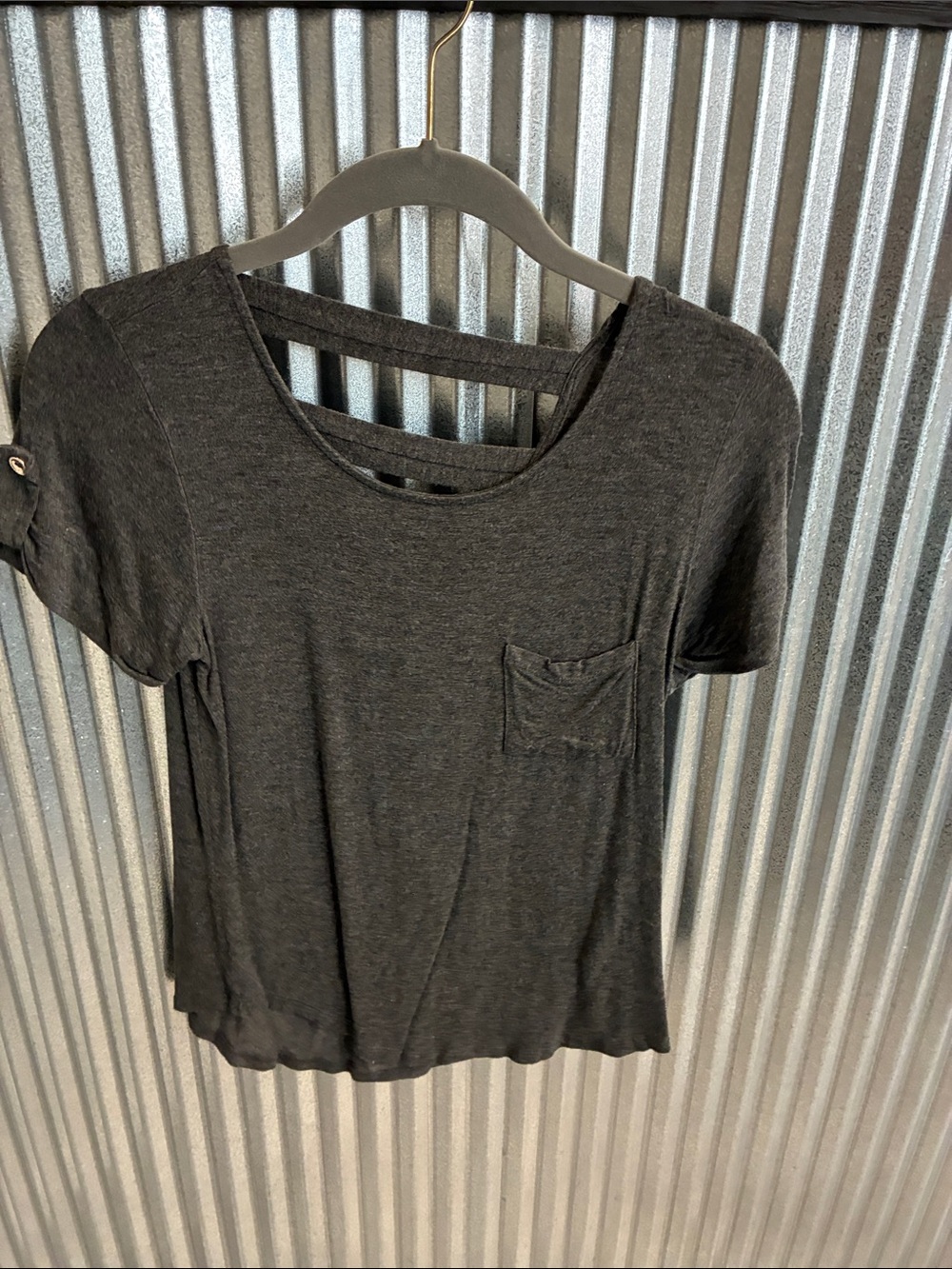 Women’s Charcoal Short Sleeve Pocket Top